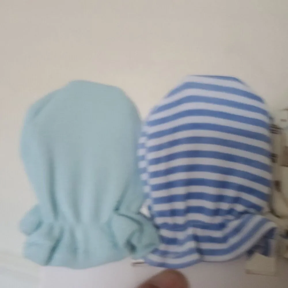 Boy’s Newborn Child Mittens, 3 pack Doggie Stripes and Solid Cream Blue Green